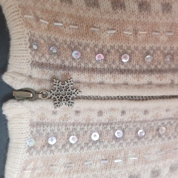 Coldwater Creek Womens Beautiful Snowflake ❄️ Zip Up WOOL Blend Cardigan SZ M - Picture 5 of 9
